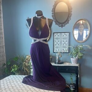 Jovani Deep Purple Prom Dress with Silver Accents